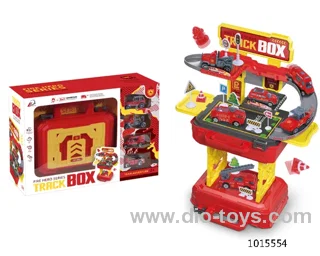 2 in 1 Fire fighting track parking lot with 6 pcs car in Window box