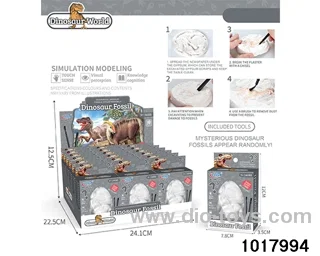 Archaeological dinosaur fossils in color box