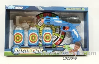 soft bullet gun with dart in window box