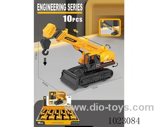 10pcs Inertia engineering vehicle with crane in display box