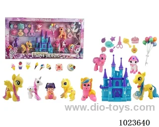 rubber horses with cying doll in window box