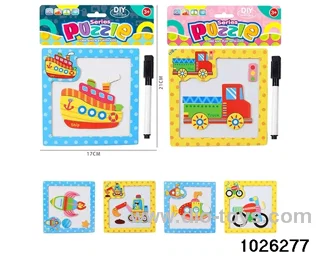 Wooden magnetic puzzle drawing board in PP bag with header