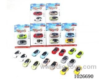 2pcs free wheel alloy car 16sets&8color mixed loading in high frequency