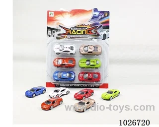 6pcs free wheel alloy car 6sets &6color mixed loading in blister card