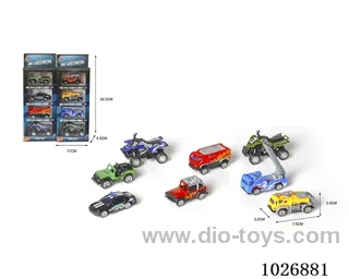 1:55 4pcs Free Wheel Alloy Car 8sets &8color mixed loading in window box