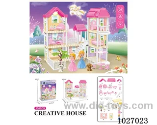 136pcs diy villa &doll with double light include battery