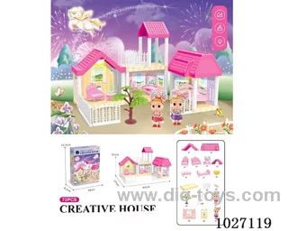 73pcs diy villa &doll with light include battery