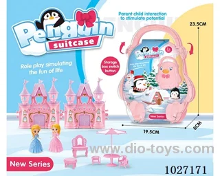 storage box with castle & doll &furniture in paper card