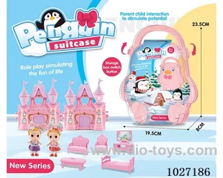 storage box with castle & doll &furniture in paper card