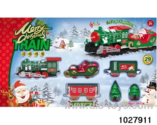 Electric light and music track train in window box