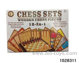 12 in 1 wooden game chess set in color box