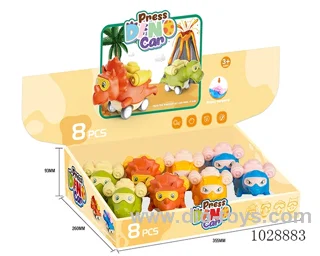 8pcs Press the sliding dinosaur car 4sets mixed loading in display box
