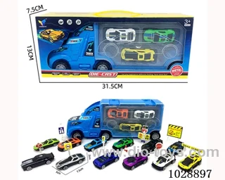 friction car& 3pcs alloy car set with road sign  in window box