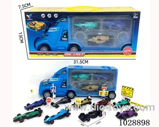friction car& 3pcs alloy car set with road sign  in window box