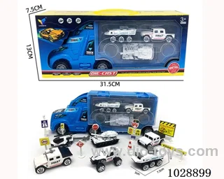 friction car& 3pcs alloy car set with road sign  in window box