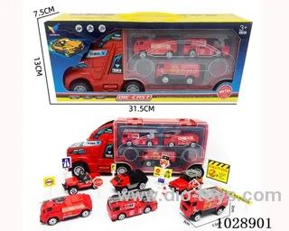 friction car& 3pcs alloy car set with road sign  in window box