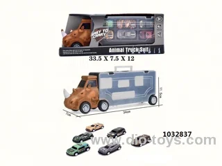 RHINO STORAGE CART 6 TIN ANIMAL PULLBACK CARS (GCC)