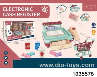 Supermarket electronic cash register in window box