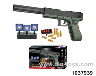 Shell-shocked soft-bullet gun + target in color box