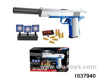 Shell-shocked soft-bullet gun + target in color box