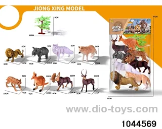 8 simulated animals in PP bag with header