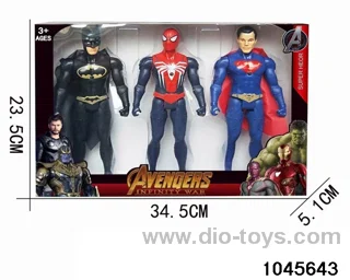 Spider-Man, Batman, Superman with light
