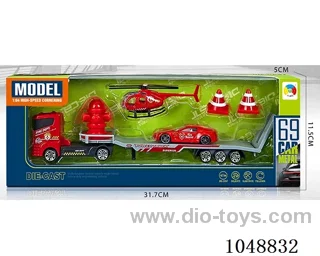 Alloy trailer with 1 alloy aircraft and 1 alloy fire truck