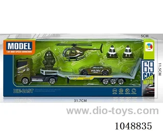 Alloy trailer with 1 alloy aircraft and 1 alloy military vehicle