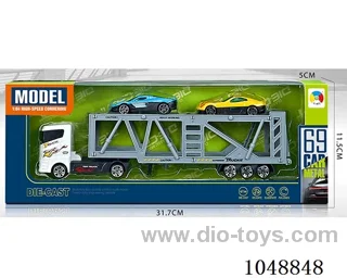 Alloy simulation series double-decker transporter with 2 alloy cars
