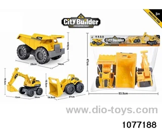 Excavator + bulldozer + lorry in PP bag with header