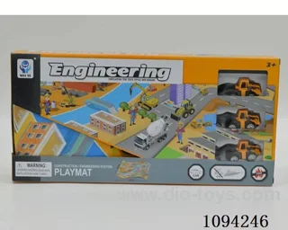 Engineering cloth carpet with 3 plastic engineering vehicles
