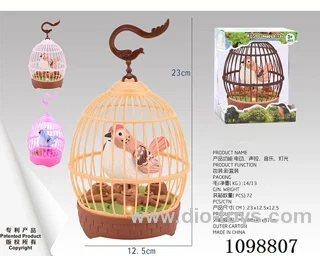 Voice-activated bird cage with light/music/1 bird