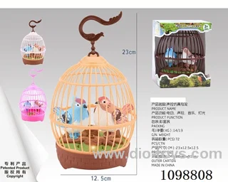 Voice-activated bird cage with light/music/2 birds