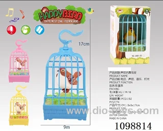 Voice-activated bird cage with light/music/1 bird