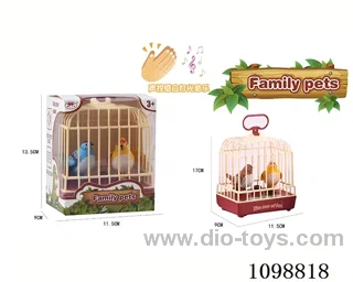Voice-activated bird cage with light/music/2 birds