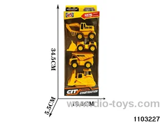 4pcs pull back engineering vehicles in window box
