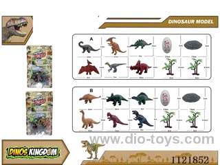 3 inch dinosaur 6PCS + small tree + large stone + dinosaur egg + fence AB mixed 10PCS