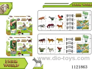 2 inch poultry animal 6PCS + fence + dry bamboo tree + haystack + map game AB mixed 13PCS