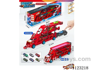 Red folding ejection container truck with 6PCS pull back car
