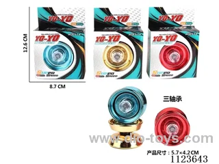 Three bearing plastic electroplated yo-yo ball (gold, blue, red 3 mixed)