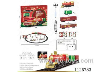 Alloy vintage train model with light/music/spray included battery