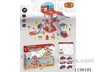 Alloy car fire fighting track car park with 3 cars