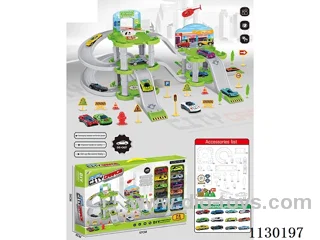Alloy Car City Railway Car Park w/12 Cars,2 Planes