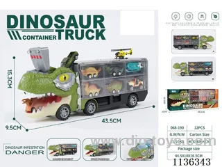 Dinosaur Storage Truck (Dinosaur Truck with Lights & Music Gliding, with 2 x Gliding Alloy Cars & 4 x Pull Back Dinosaur Cars)