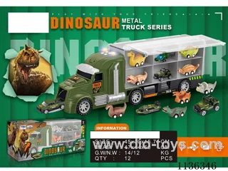 Dinosaur storage alloy car (big car with light music big car and small car skidding function, small dinosaur is pull back function.