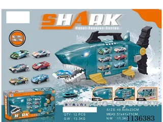 Shark storage toy (with 2 gold cars and 6 plastic cars)