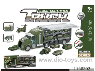 Military Slide Storage Car (Large Car Slide Function with Lights and Music/6 Small Cars Alloy Slide))