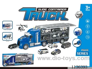 Police Slide Storage Vehicle (Large Vehicle Slide Function with Lights and Music/6 Small Vehicles Alloy Slide))