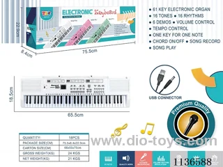 61 Keys Multifunctional Electronic Piano with USB Cable Microphone(White)