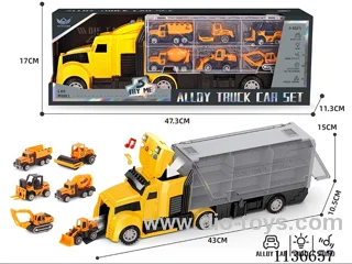 Engineering long head container car + yellow engineering car series alloy car